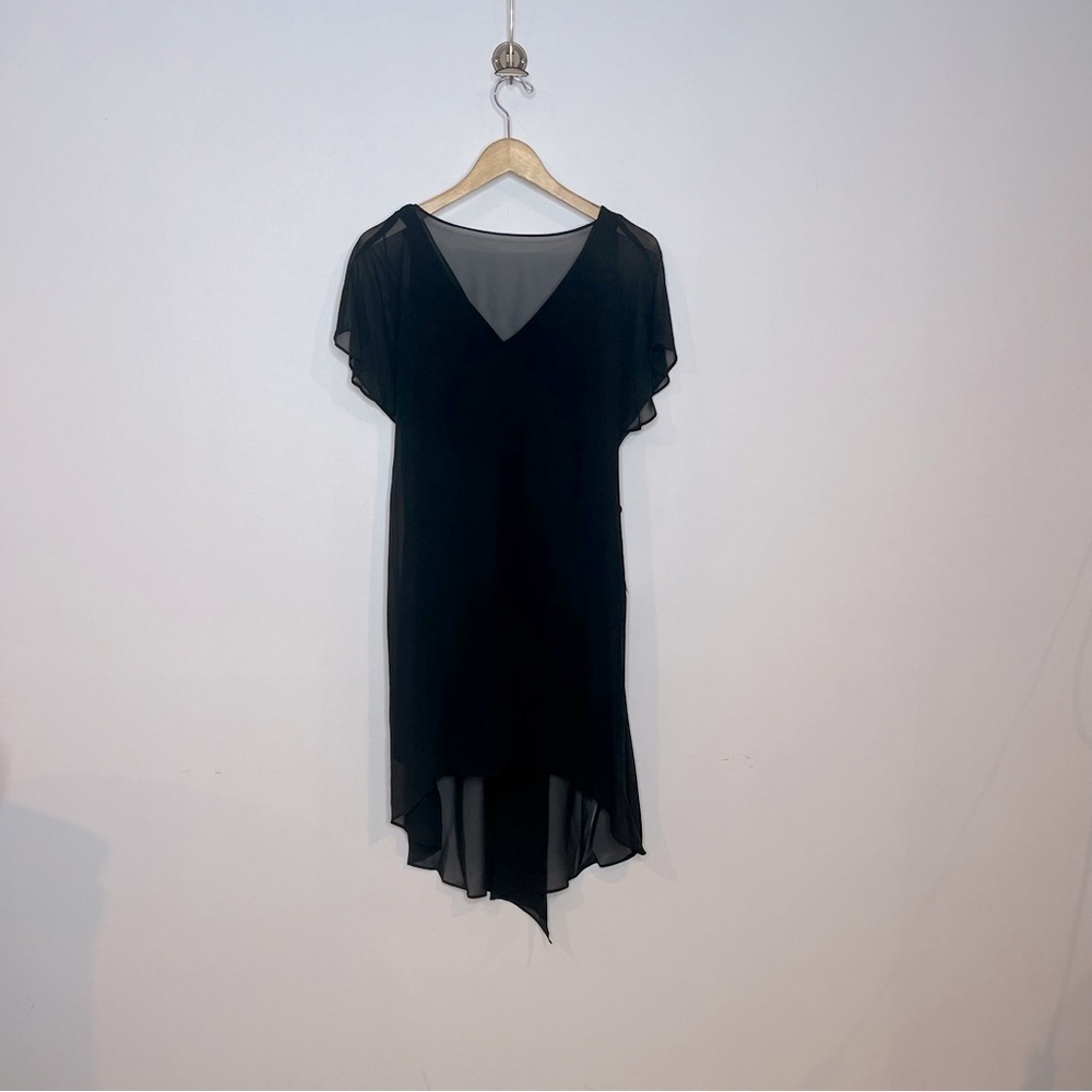 Adrianna Papell Womens XS Black Flutter Sleeve Chiffon Dress High Low Hemline - Picture 3 of 14